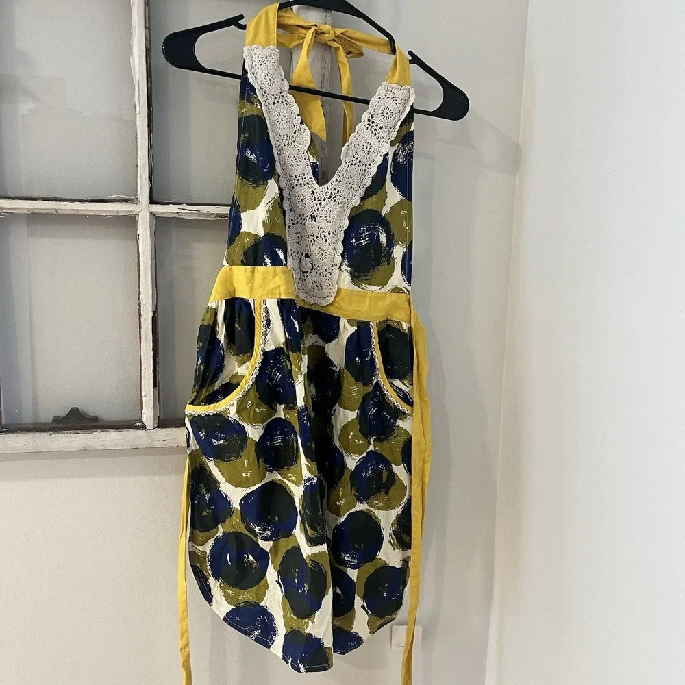 NWT‎ Anthropologie Halter Dress with Lace Trim and Polka Dot Pattern